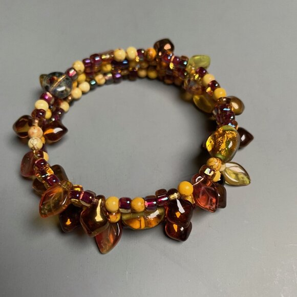 Yellow Gold Brown Glass/Yellow Turquoise Mixed Bead Bracelet - Picture 4 of 4